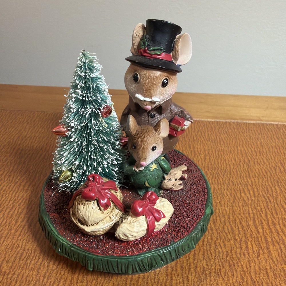 Vtg Yankee Candle Jar Topper Night Xmas Mice  Christmas Tree Nuts Bells 1207699